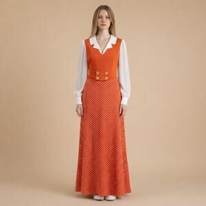 Patricia Fair Vintage 1970s Orange Polka Dot Maxi Dress – S/M